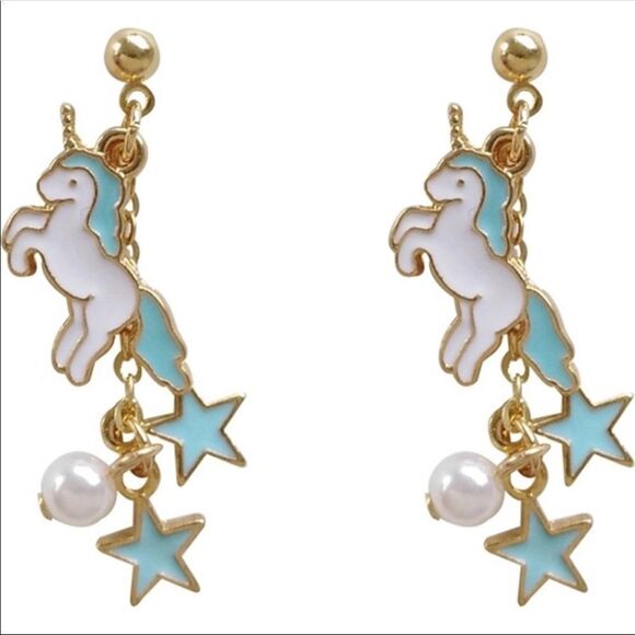 (i1) Blue Unicorn Earrings - Picture 3 of 5